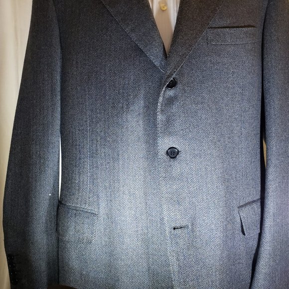 Canali S/C Gray -Herringbone 3Btn Wool/Cashmere Blend - Picture 4 of 13